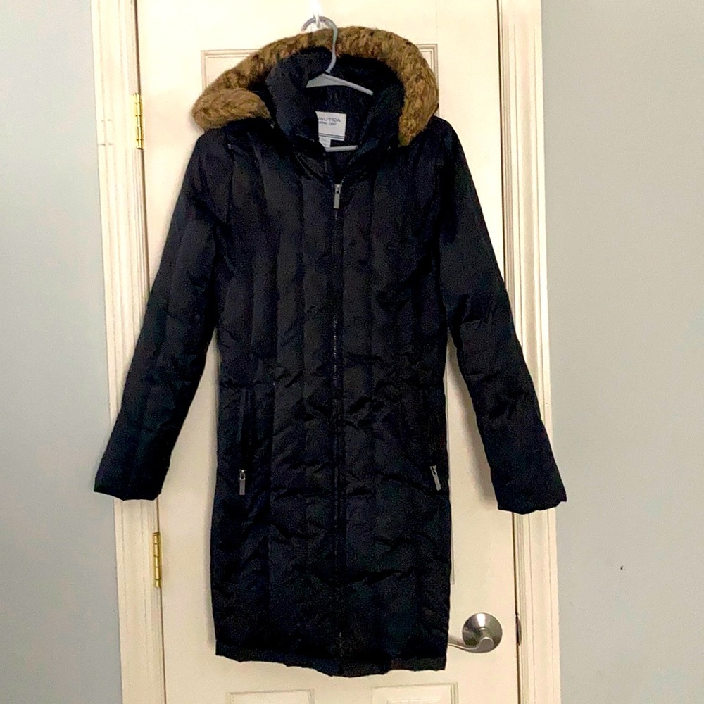 Black thigh length winter coat
